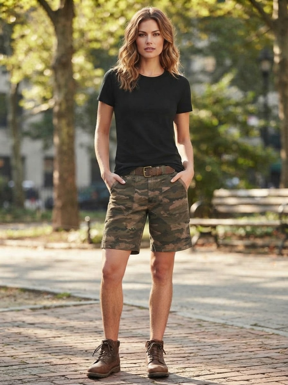 Carhartt Women's Camo Cargo Shorts - Olive Green